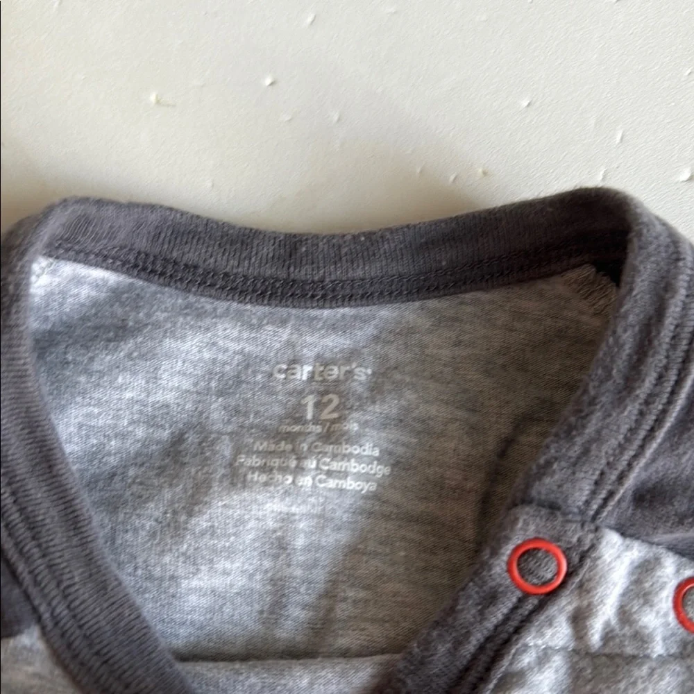 Carter’s Monster Graphic Long Sleeve Shirt - Gray and Red Boys 12 Months